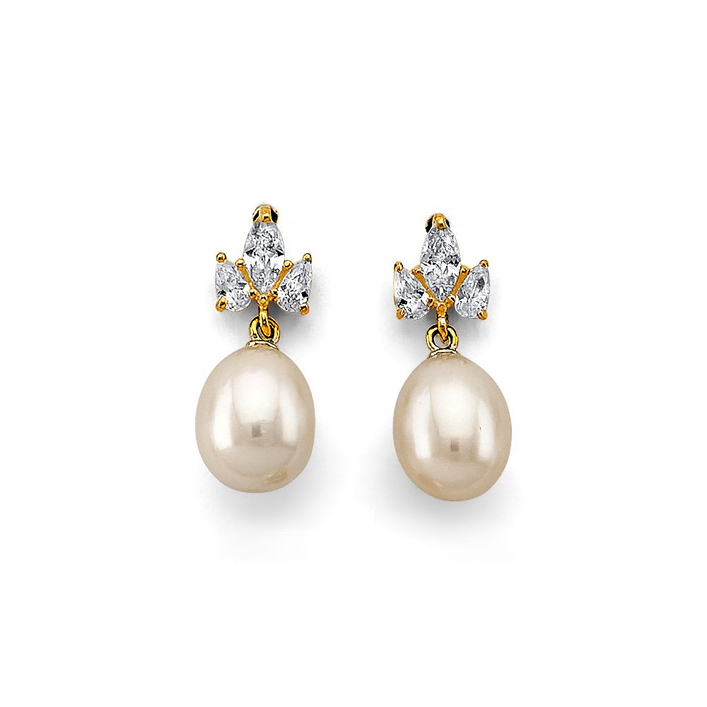 14KY CZ Pearl Earrings (ER439)