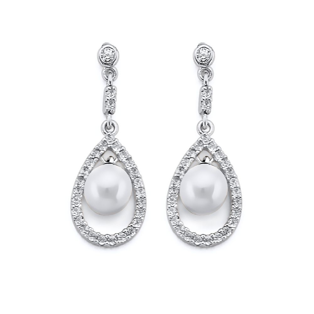 14KW CZ Pearl Earrings (ER444)