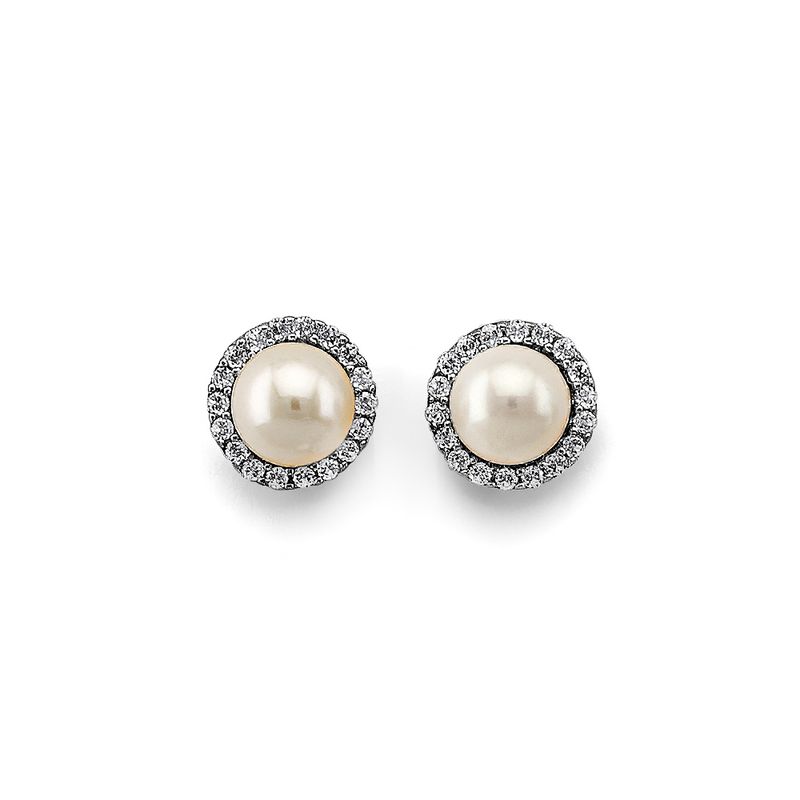 14KW CZ Pearl Earrings (ER445)