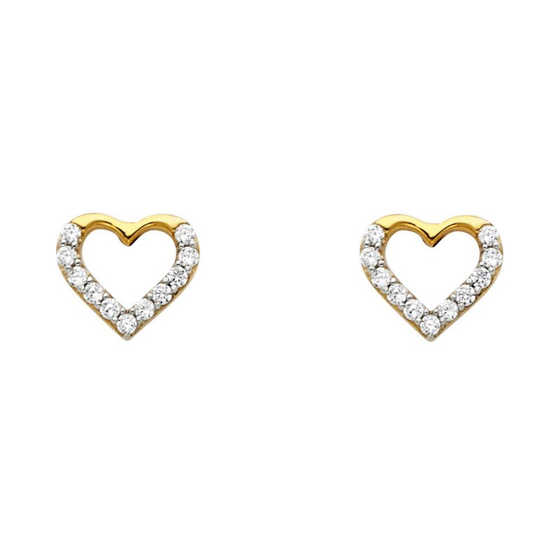 14KY CZ Heart Post Earrings