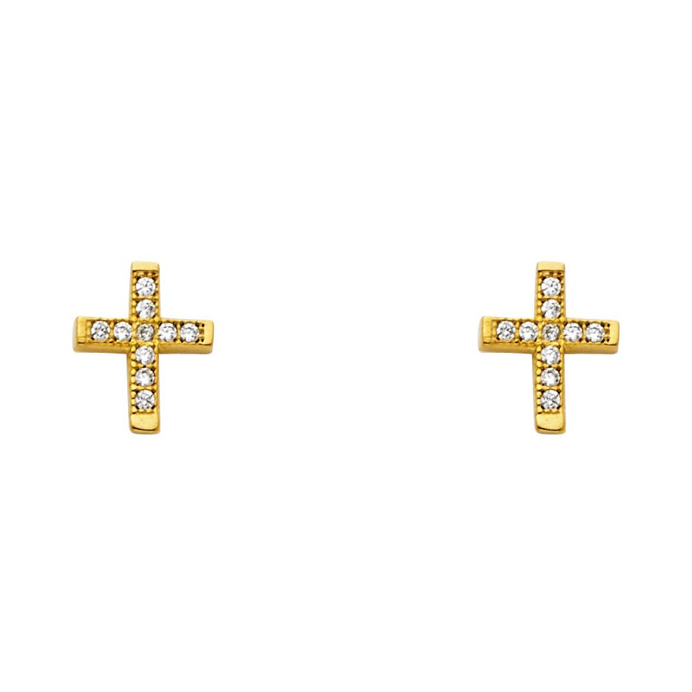 14KY CZ Cross Post Earrings