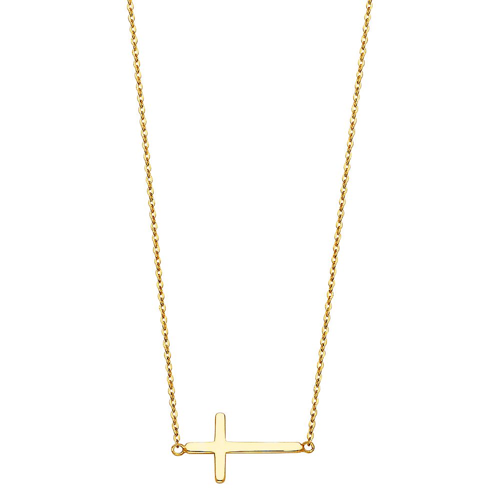 14KY Side Way Cross Necklace