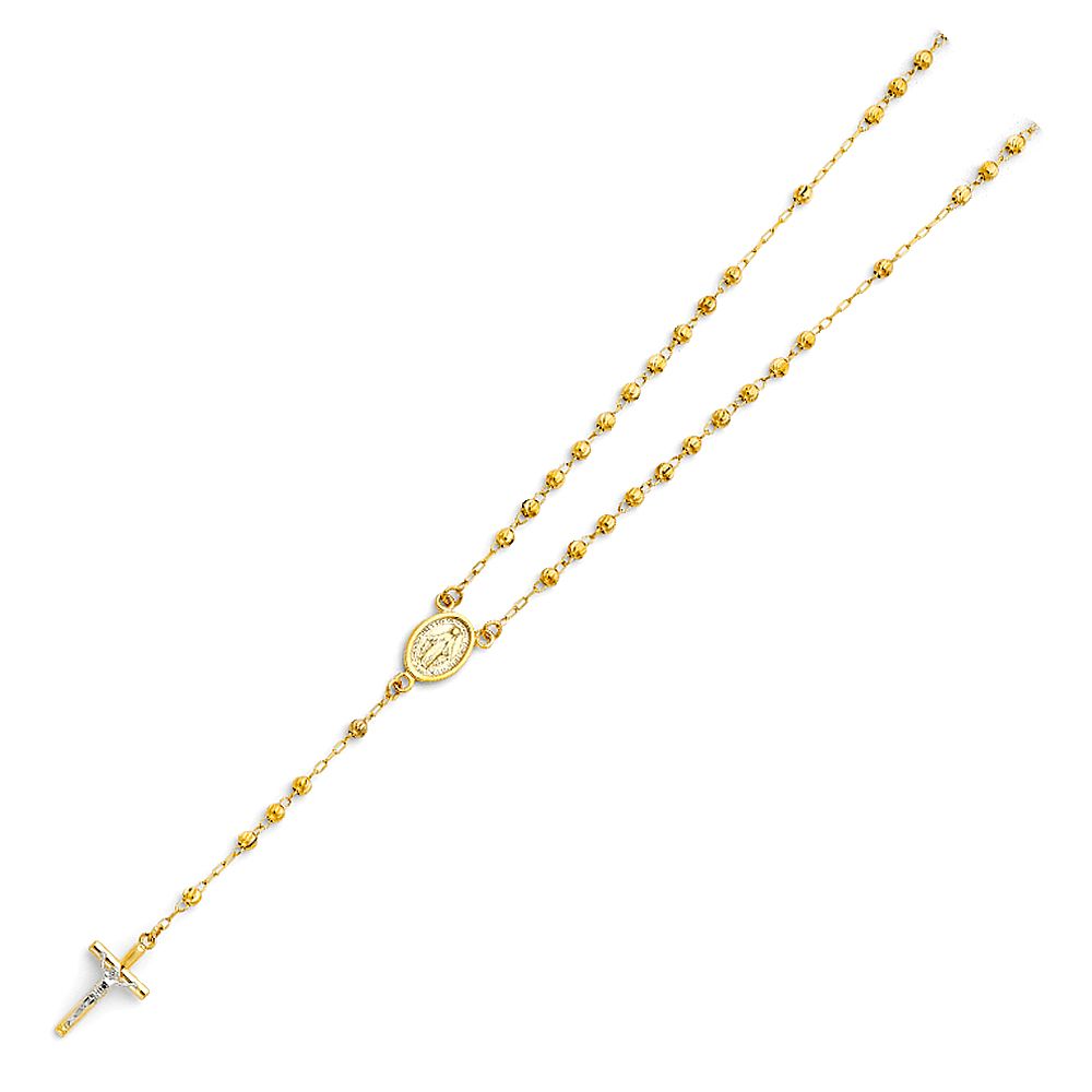 14KY 3mm Moon Ball Rosary Necklace - 18&quot;