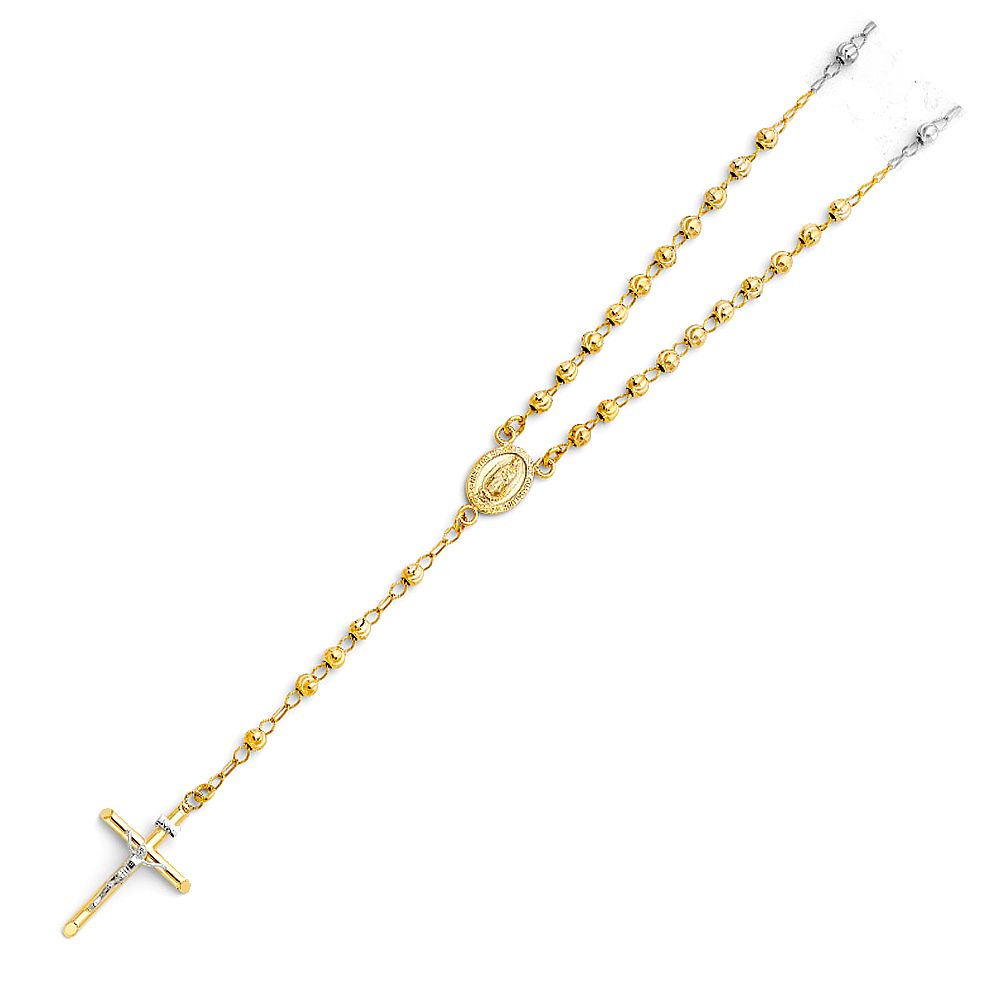 14KY 4mm Moon Ball Rosary Necklace - 20&quot;