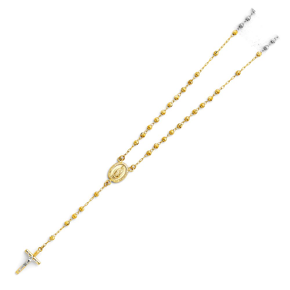 14KY 3mm Moon Ball Rosary Necklace - 18&quot;