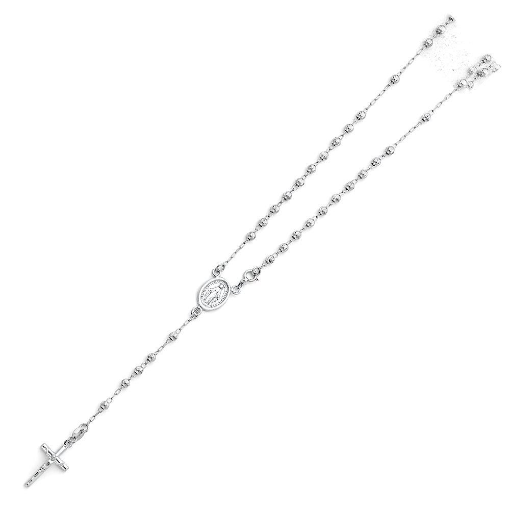 14KW 3mm Moon Ball Rosary Necklace - 18&quot;