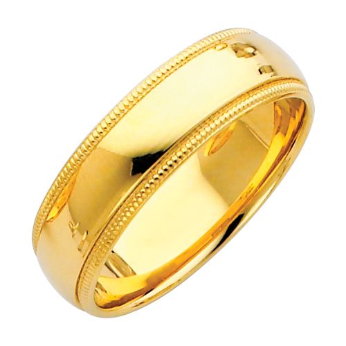 14KY 6mm Milgrain Comfort Wedding Band