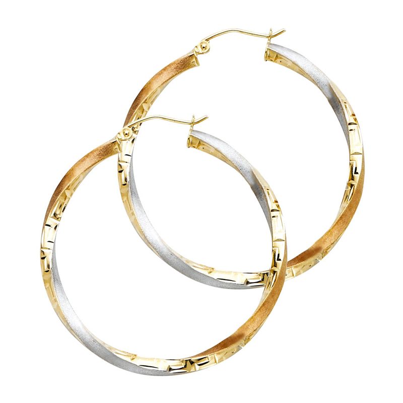 14K 3C Swirl Fancy Hoop Earrings (40mm)