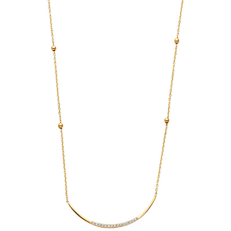 14KY CZ U Bar Light Necklace with Ball - 17 + 1&quot;