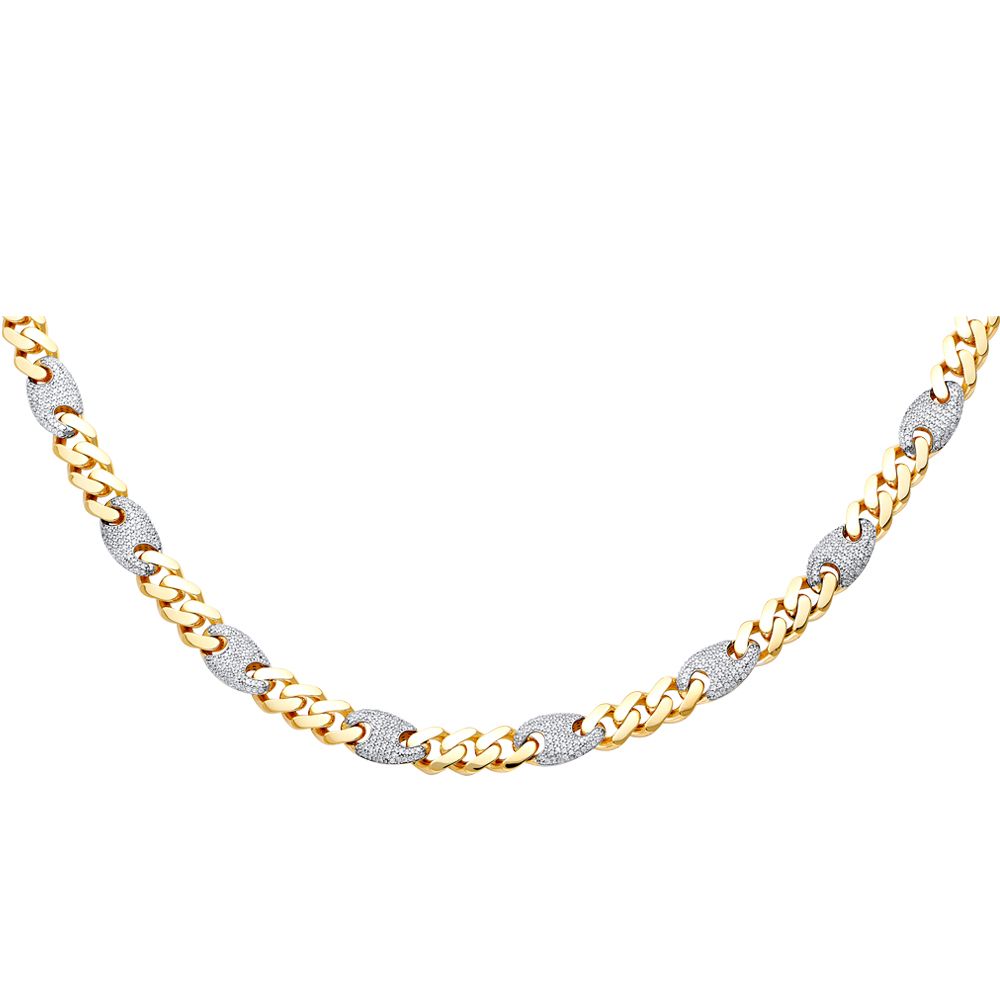 14KY 9.5mm Hollow Fancy Monaco CZ Necklace with CZ Lock