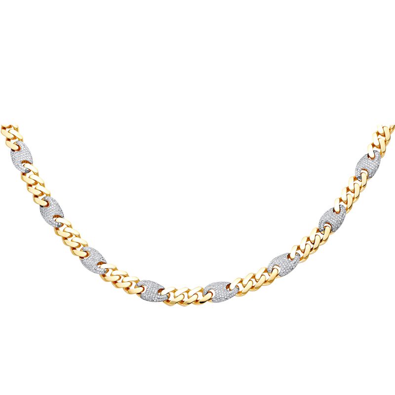 14KY 9.5mm Hollow Fancy Monaco CZ Necklace with CZ Lock