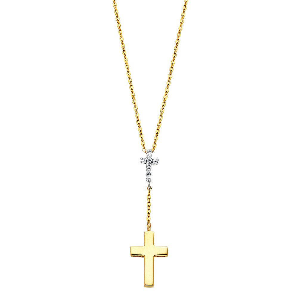 14K 2T CZ Cross Necklace