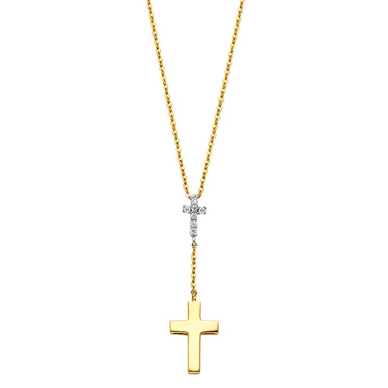 14K 2T CZ Cross Necklace
