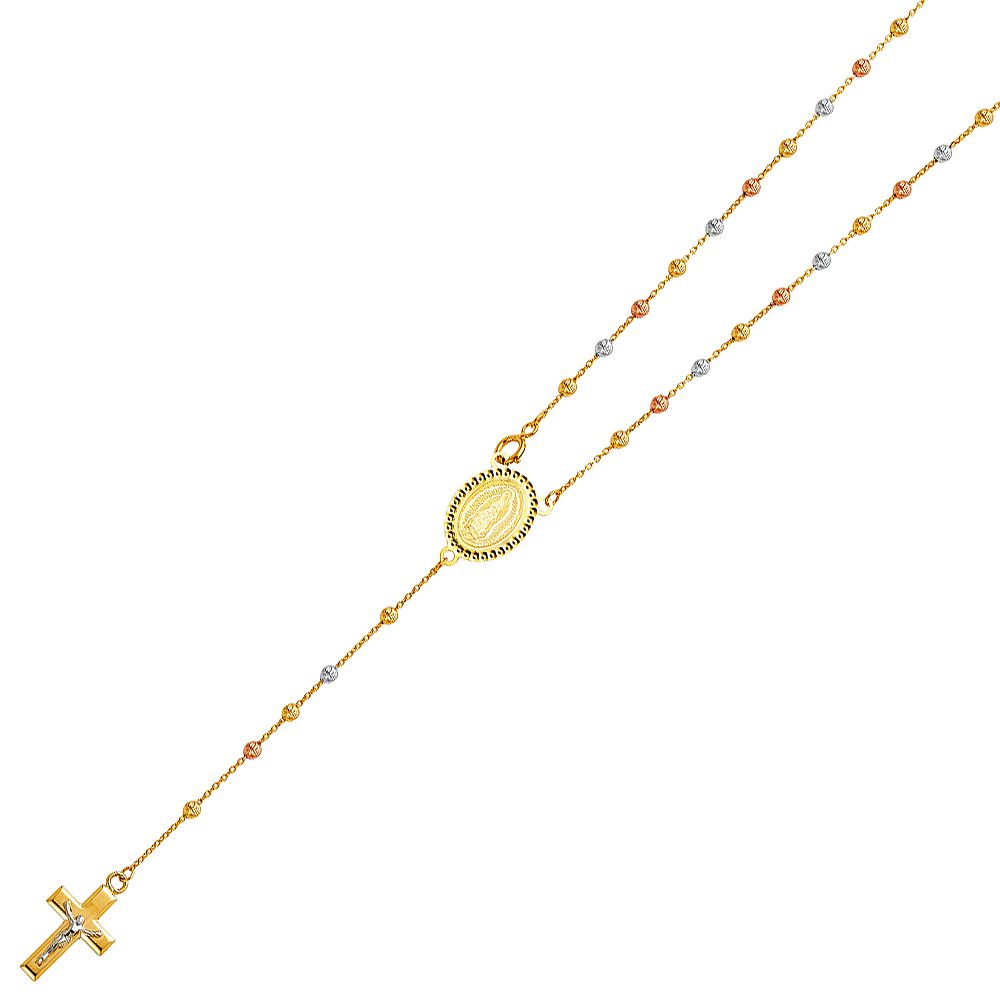 14K 3C 2.5mm Moon Cut Ball Rosary Necklace