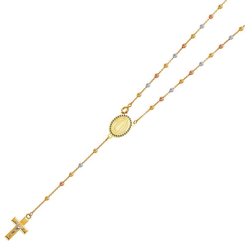 14K 3C 2.5mm Moon Cut Ball Rosary Necklace