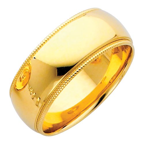 14KY 8mm Milgrain Comfort Wedding Band