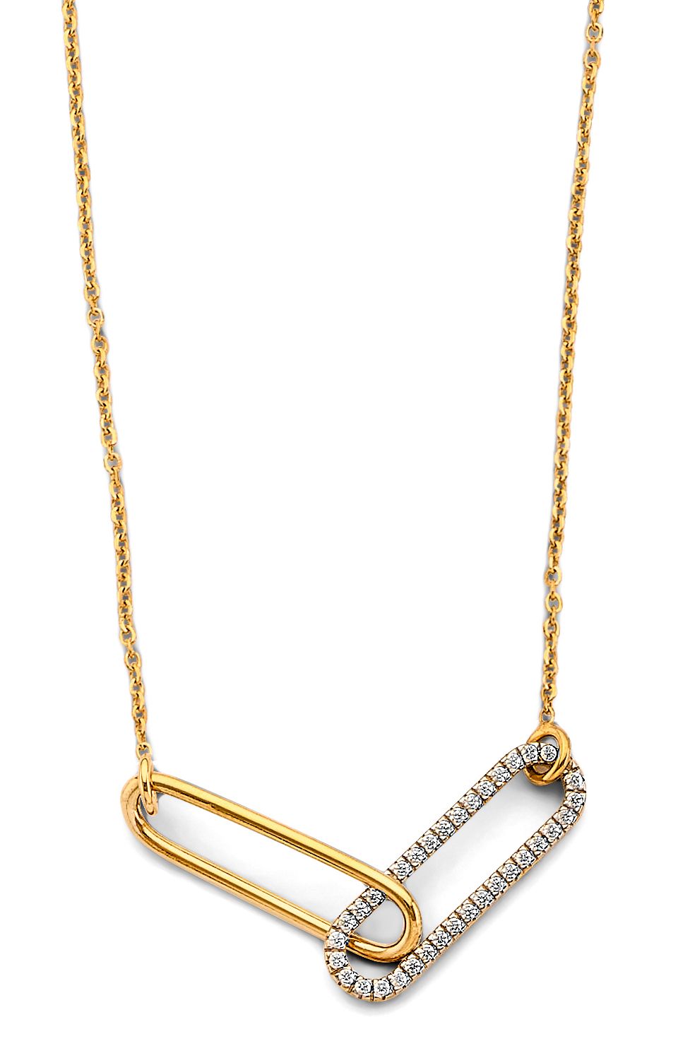 14K 2T CZ Paperclip Necklace