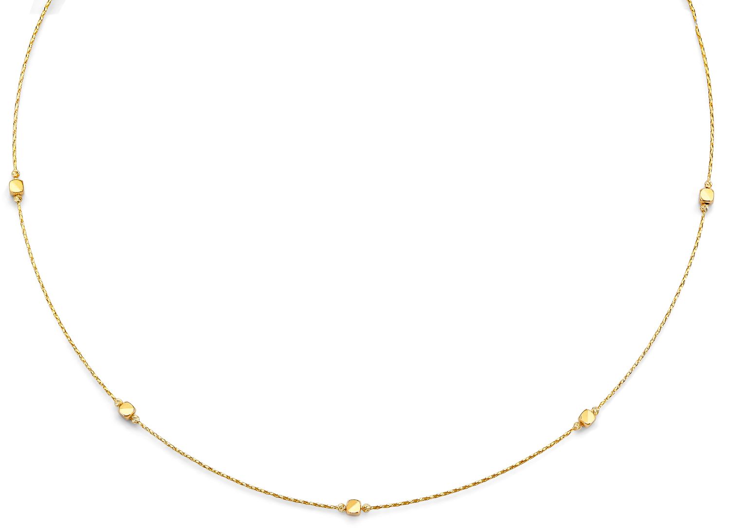14KY String Necklace with Square &amp; Round Ball
