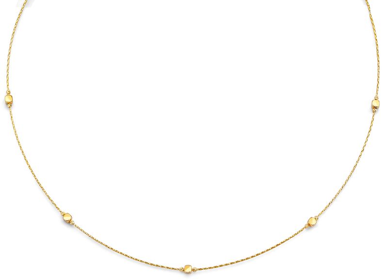 14KY String Necklace with Square &amp; Round Ball