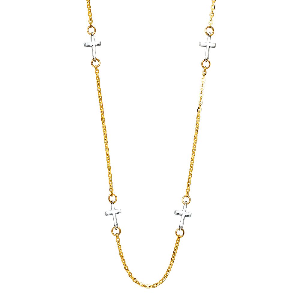 14K 2T CZ Cross Necklace
