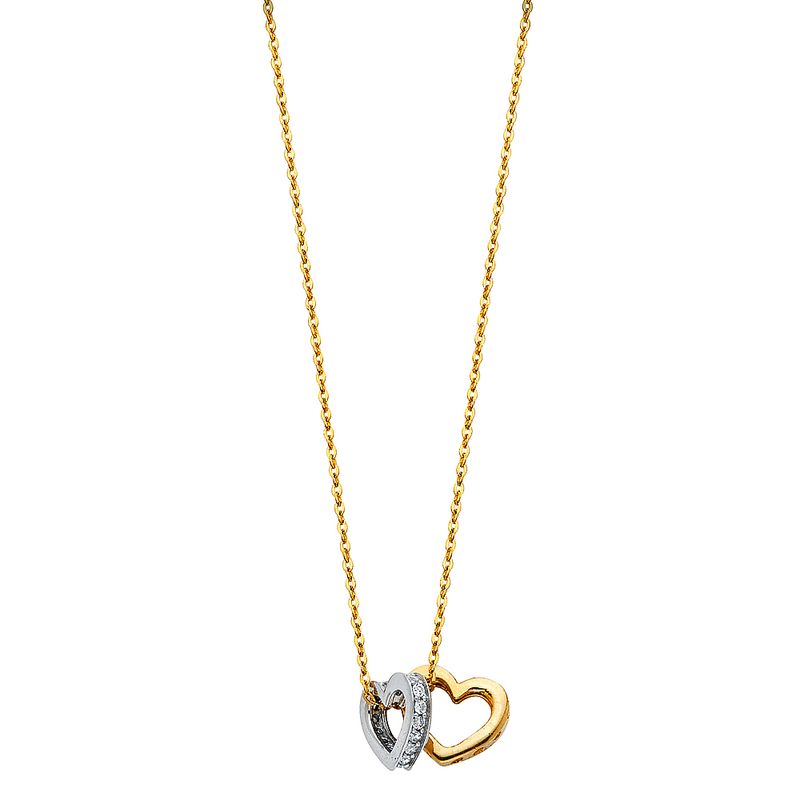 14K 2T CZ Togther Heart Necklace la