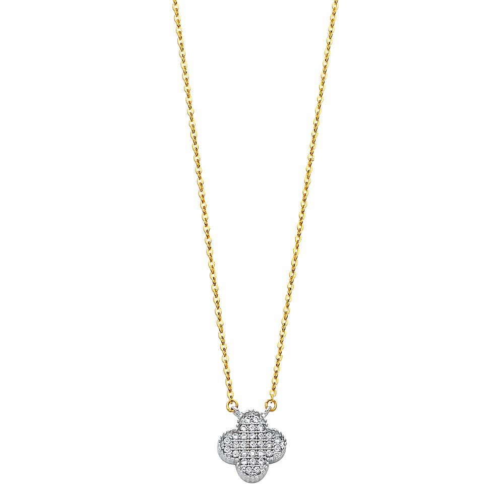 14K 2T CZ Clover Necklace