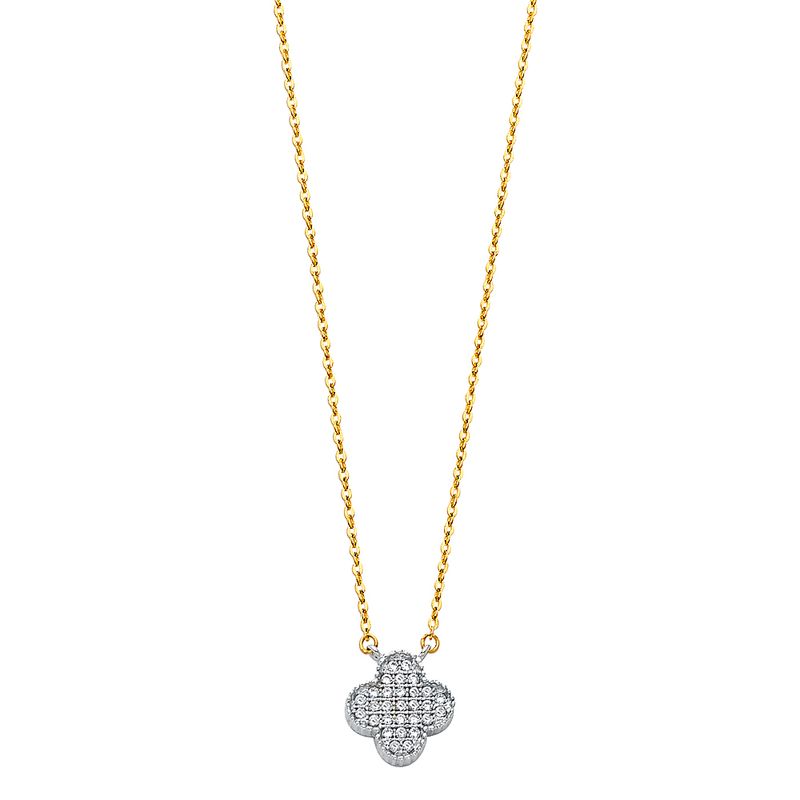 14K 2T CZ Clover Necklace