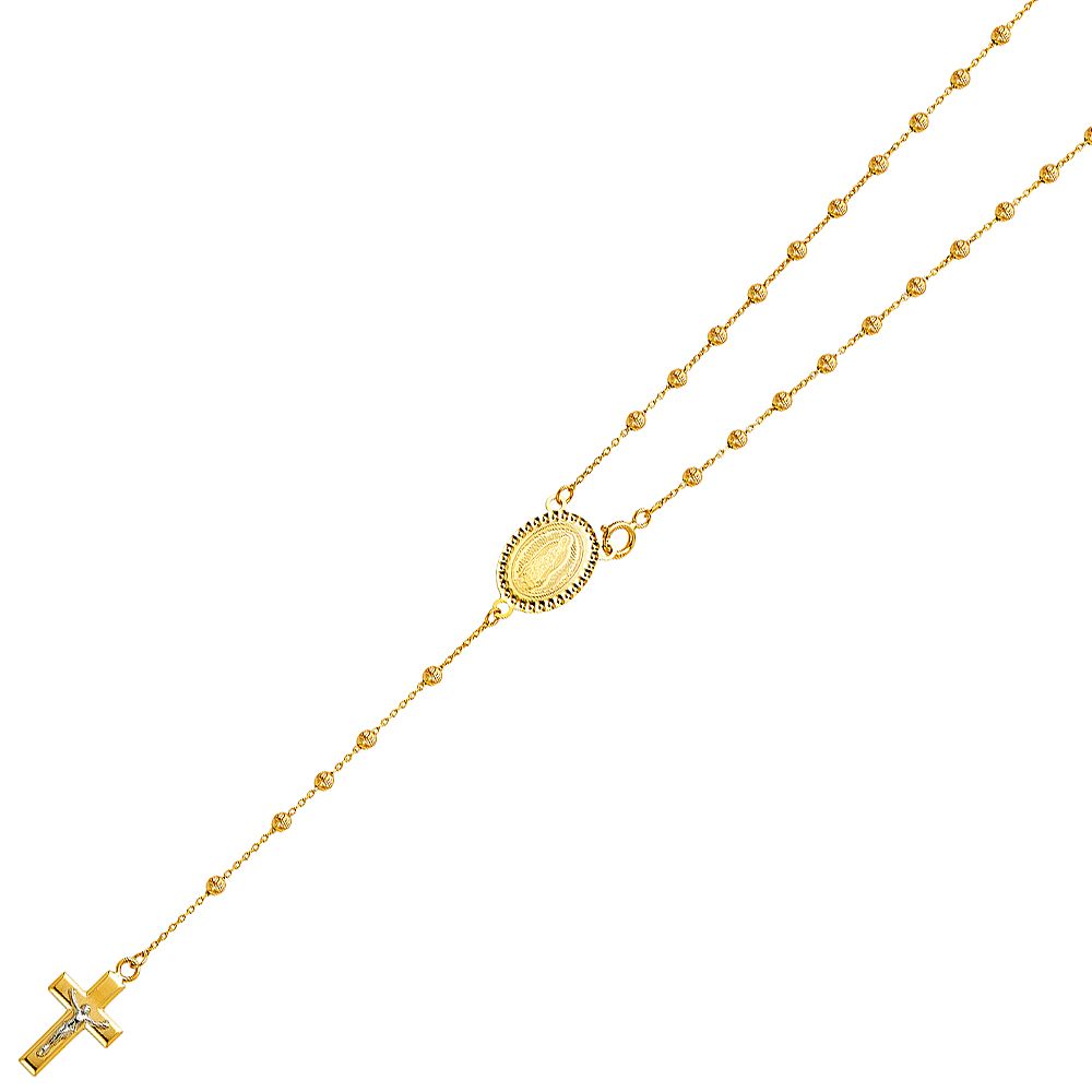 14KY 2.5mm Moon Cut Ball Rosary Necklace