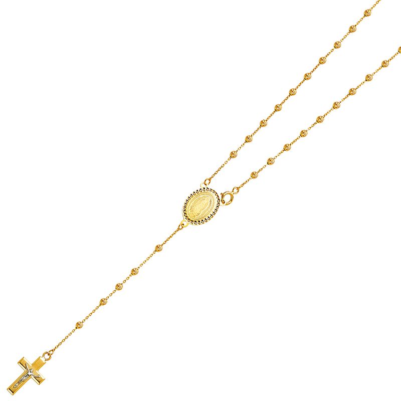 14KY 2.5mm Moon Cut Ball Rosary Necklace