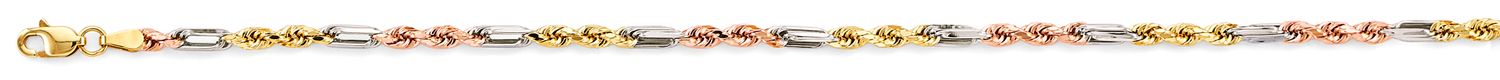 14K 3C 3mm Hollow Figaro Rope Chain