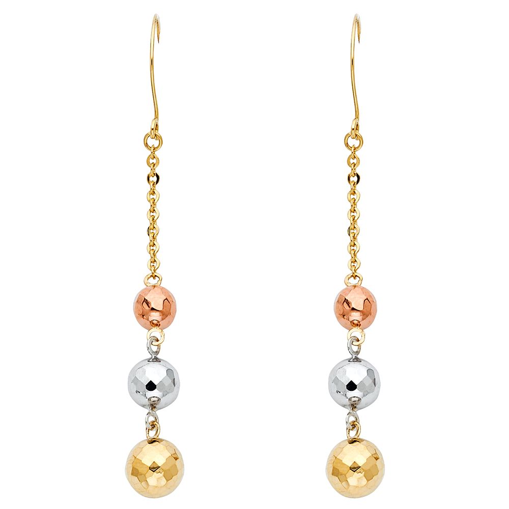 14K 3C 3 Disco Ball Hanging Earrings