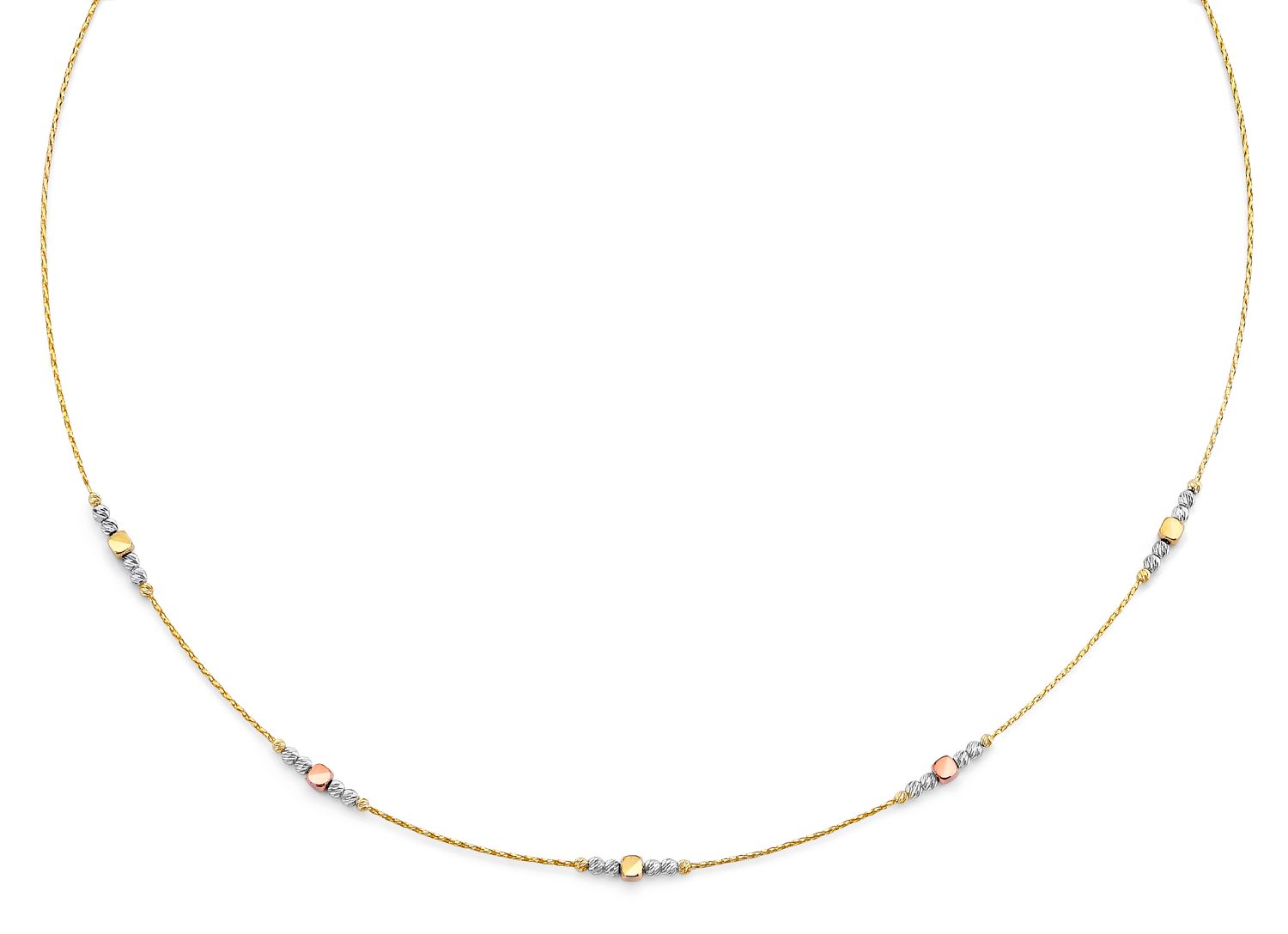 14K 3C String Necklace with Square &amp; Round Ball