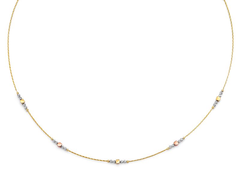 14K 3C String Necklace with Square &amp; Round Ball