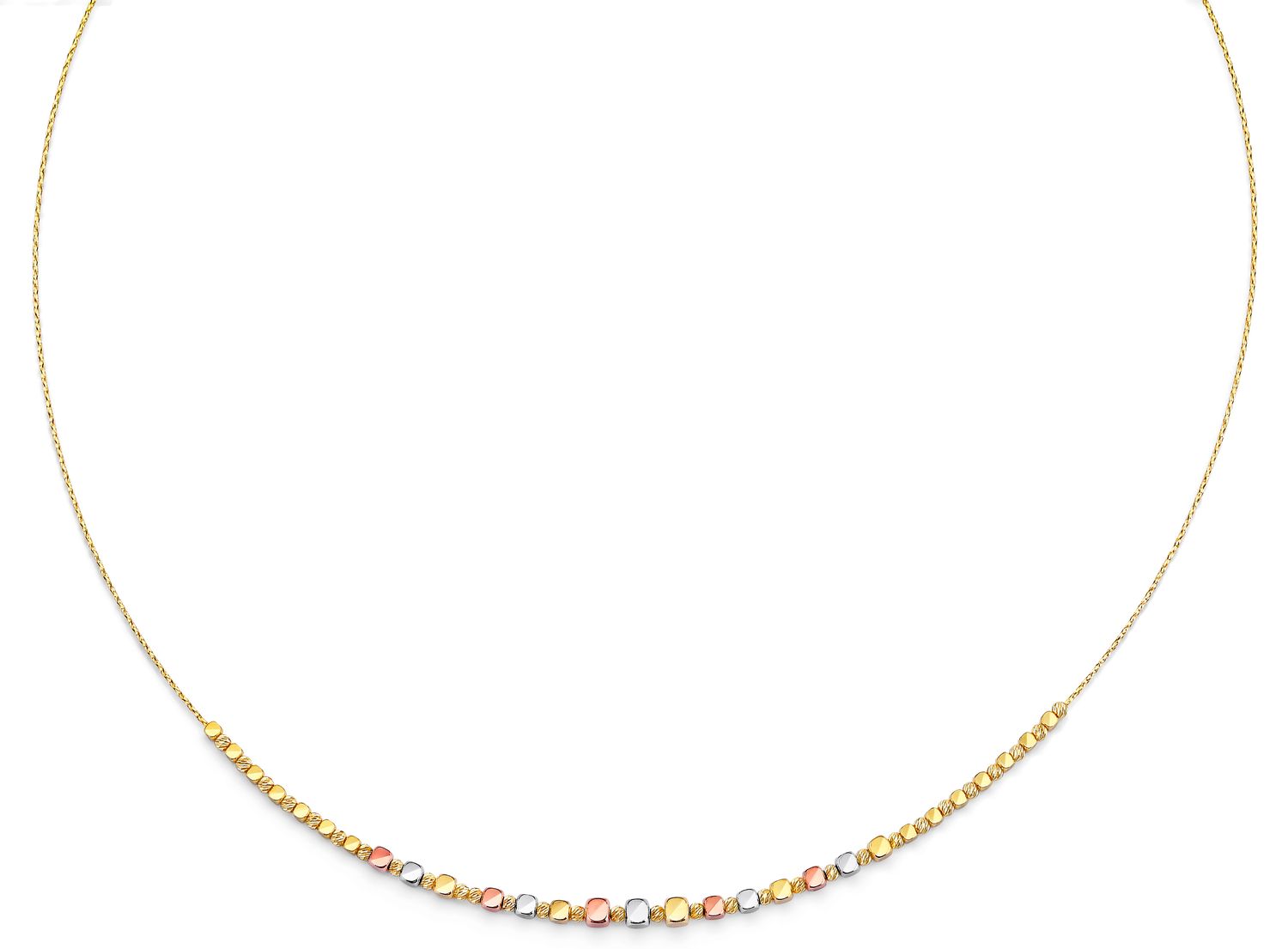14K 3C String Necklace with Square &amp; Round Ball