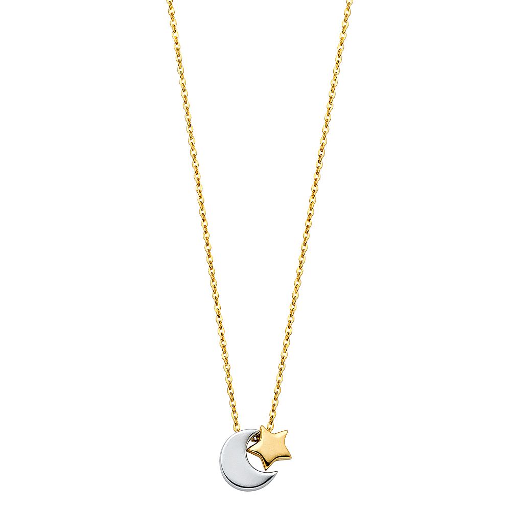14K 2T Moon + Star Necklace