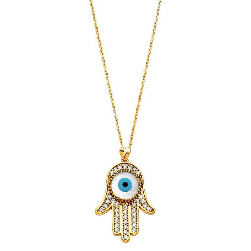 14KY CZ Evil Eye Hamsa Necklace