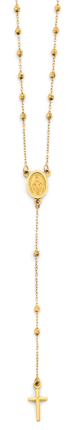14KY 2mm DC Ball Rosary Necklace with Virgin Mary