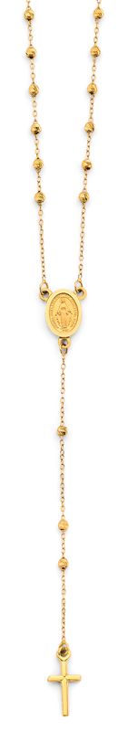 14KY 2mm DC Ball Rosary Necklace with Virgin Mary