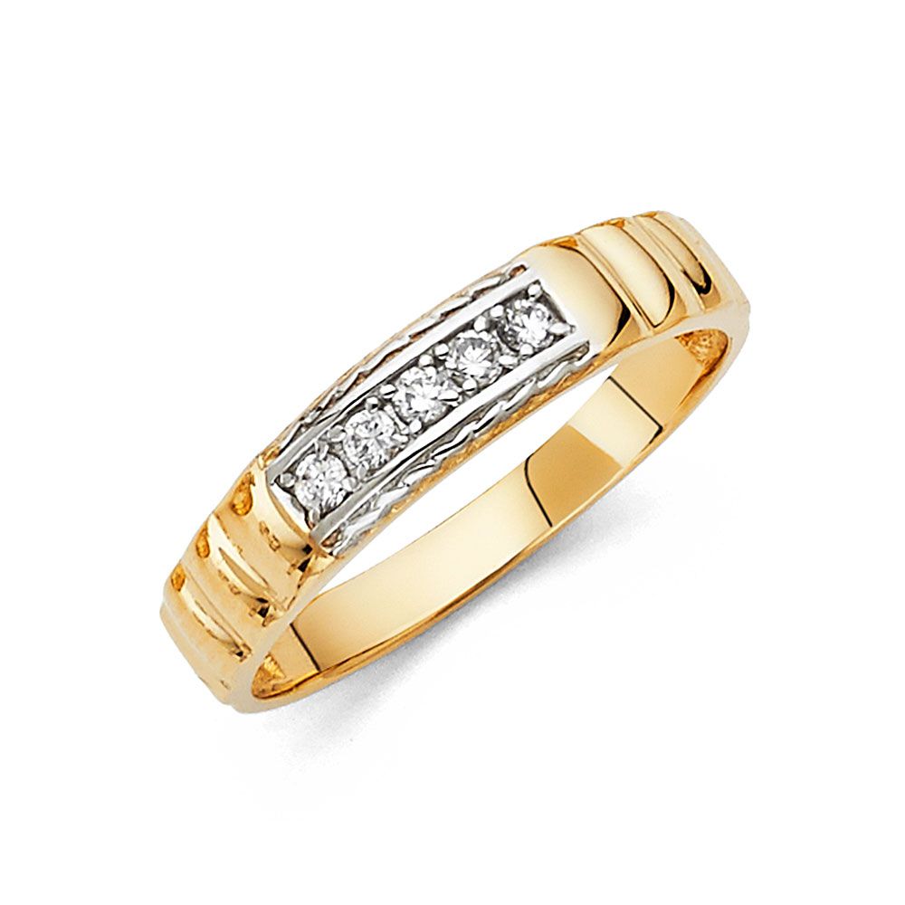 14K 2T CZ Men&#39;s Wedding Band (RG225)