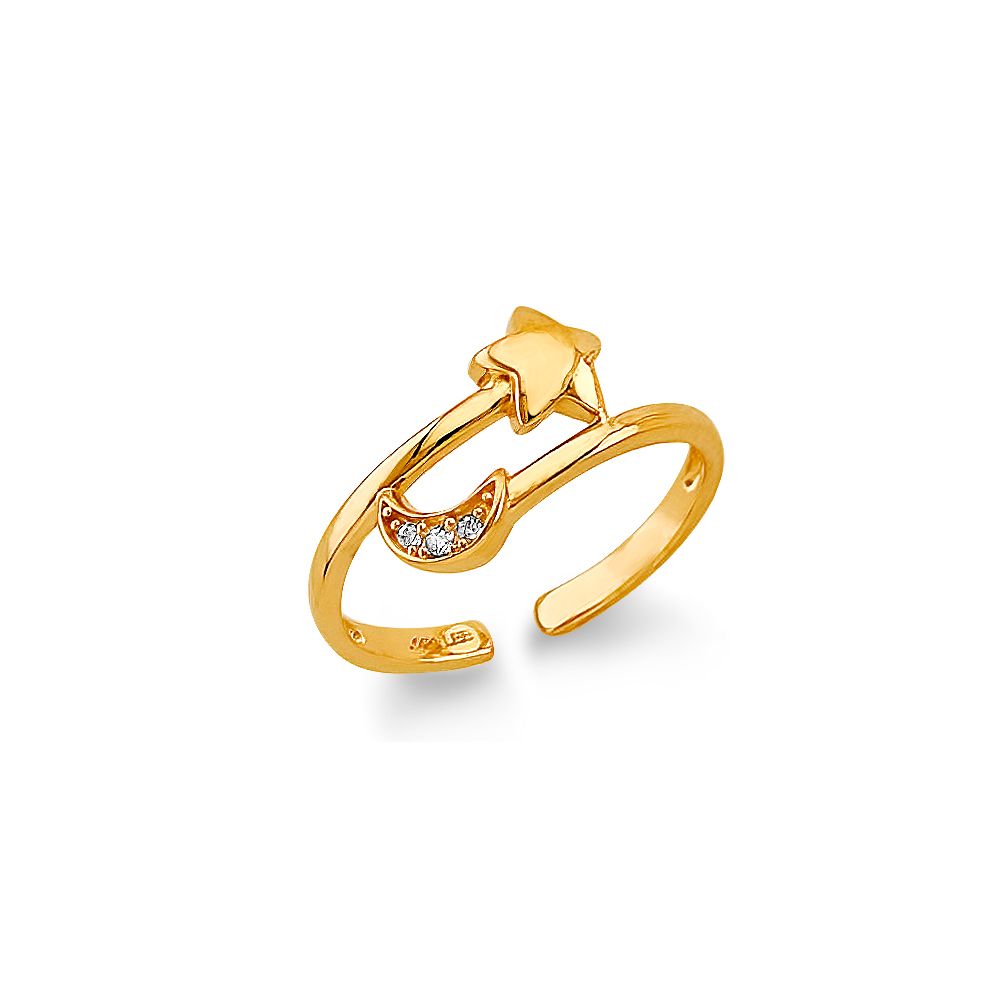 14KY CZ Star &amp; Moon Toe Ring