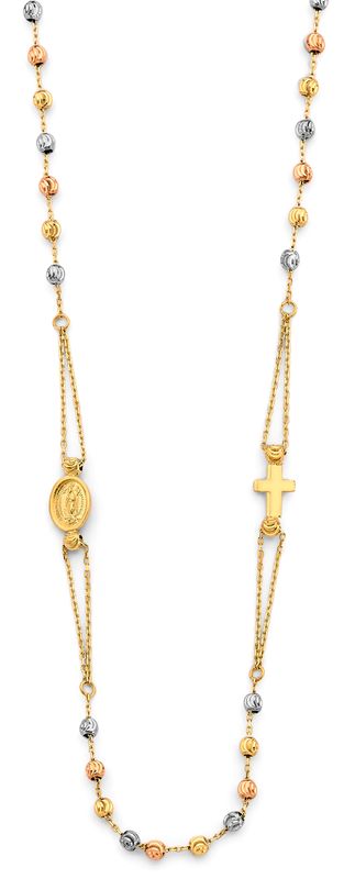 14K 3C 2.5mm Moon Cut Ball Fancy Rosary Necklace