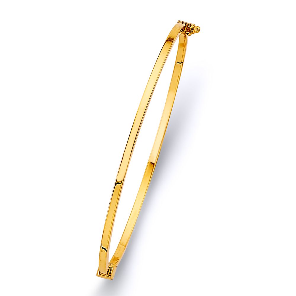 14KY 2mm Square Plain Hollow Oval Bangle - 7&quot;