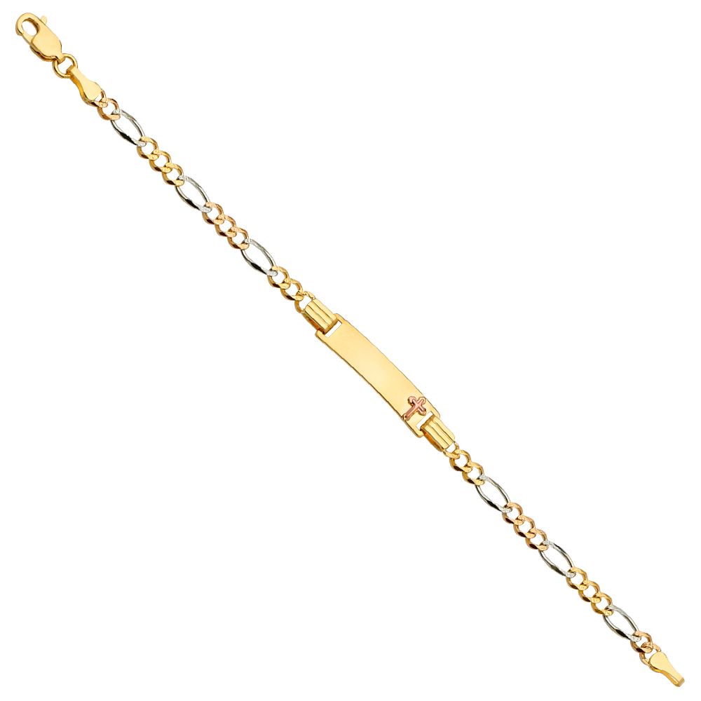 14K 3C Figaro 3+1 080 Cross Baby ID Bracelet