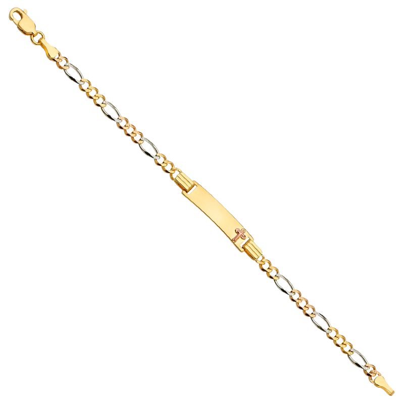 14K 3C Figaro 3+1 080 Cross Baby ID Bracelet