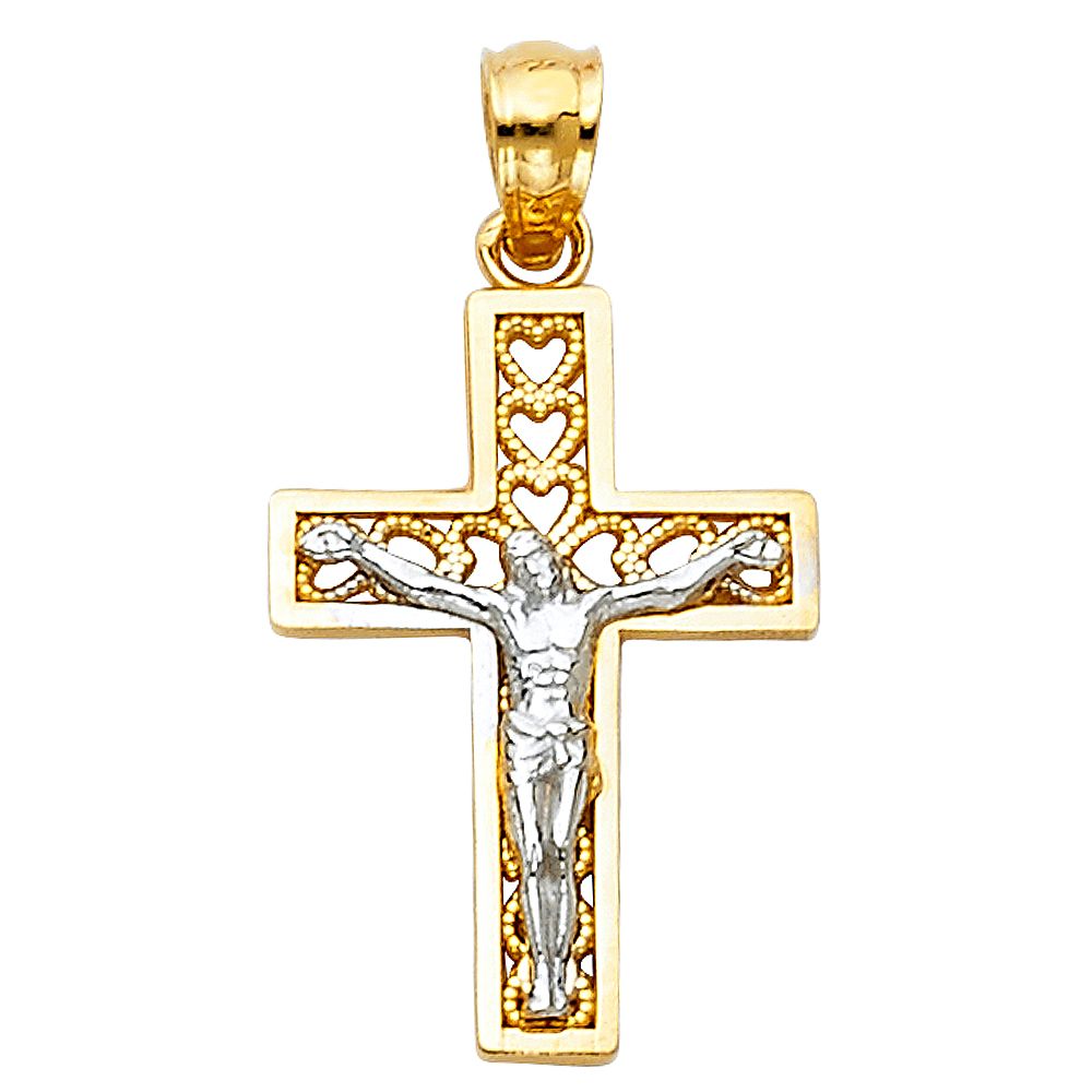 14K 2T Heart Design Cross Crucufix