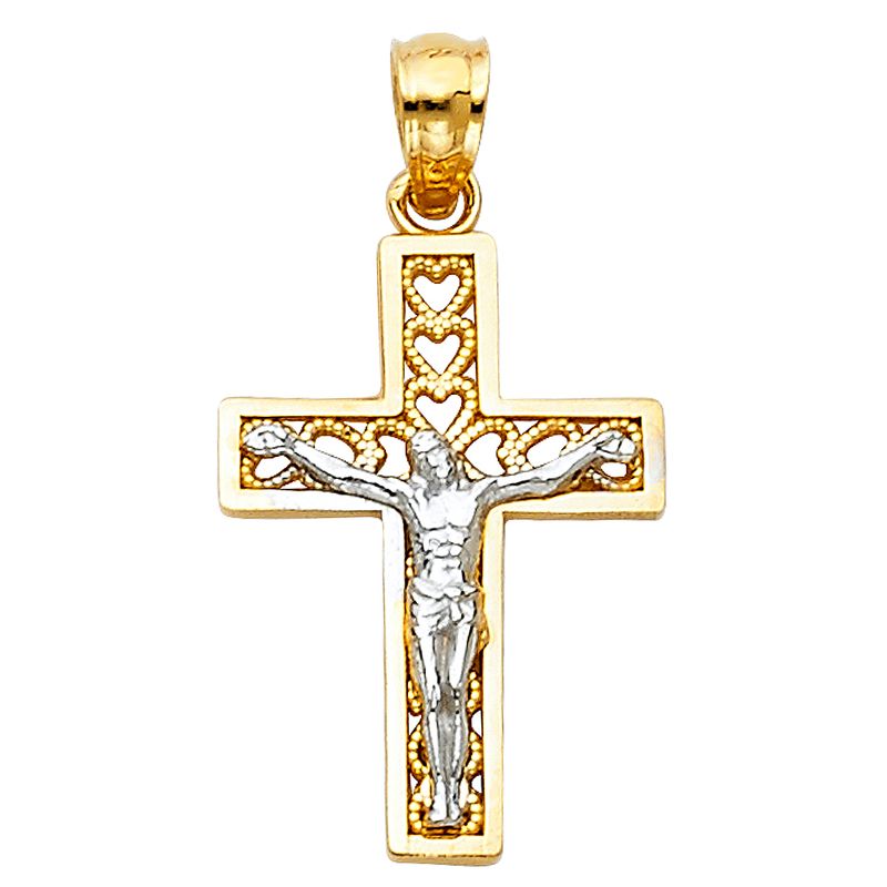 14K 2T Heart Design Cross Crucufix
