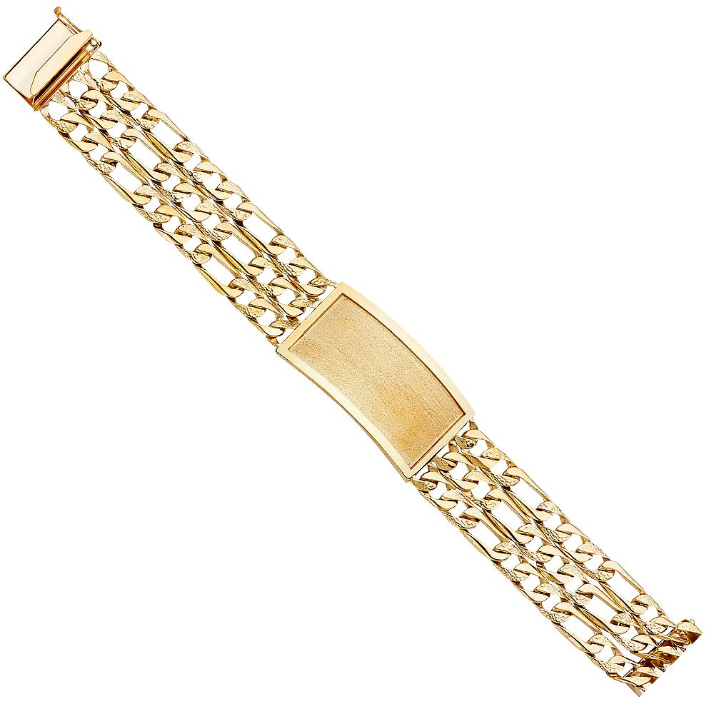 14KY 3L Nugget Figaro Link Frame ID Bracelet