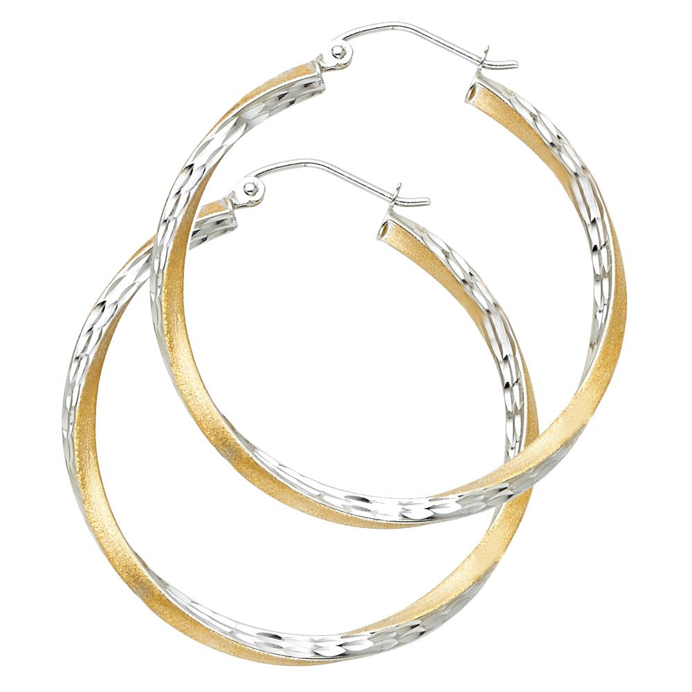 14K 2T SF DC 2.6mm Swirl Hoop Earrings (35mm)
