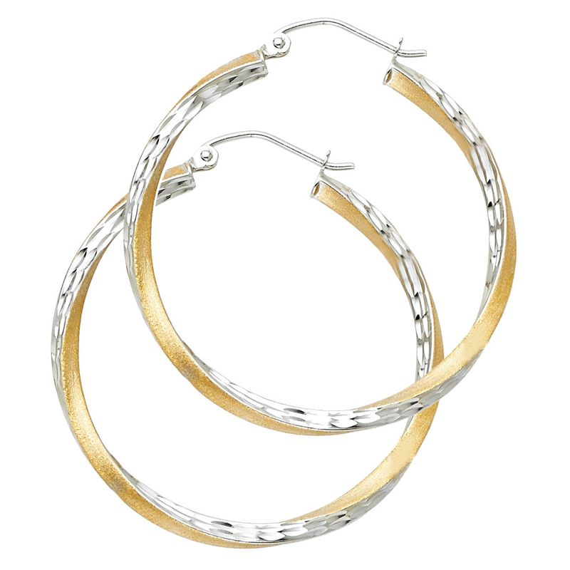 14K 2T SF DC 2.6mm Swirl Hoop Earrings (35mm)