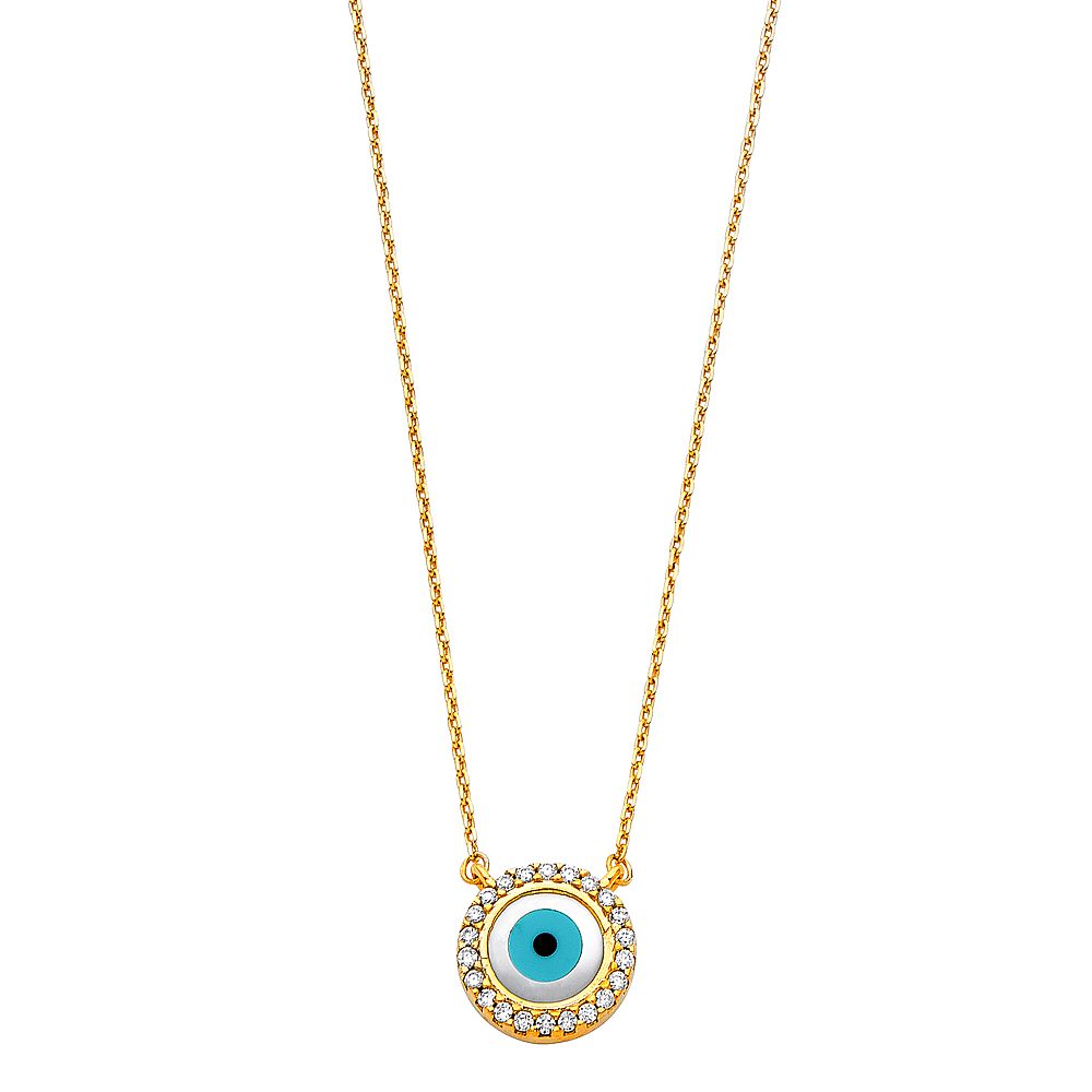 14KY CZ Evil Eye Necklace